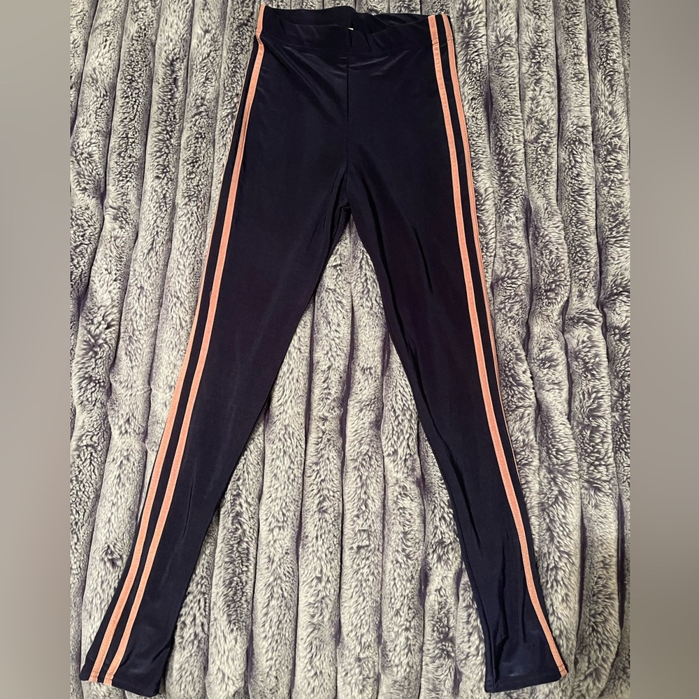 NAVY BLUE WITH PINK STRIPES LEGGINGS, MISS GUIDED SIZE 6